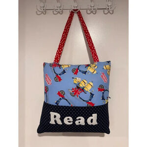 Reading Book Pocket Pillow Handmade USA Minions 14"x14" Cotton